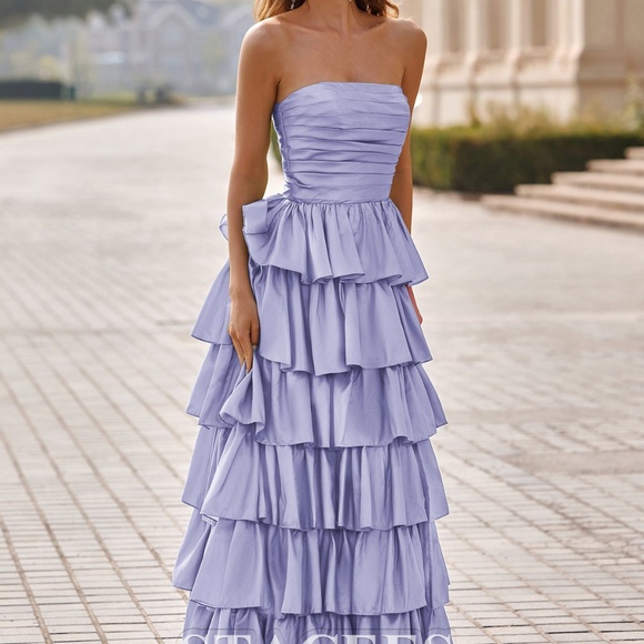 NEW Staces A-line Square Neckline Strapless Floor-Length Taffeta Prom Dress - Picture 6 of 10